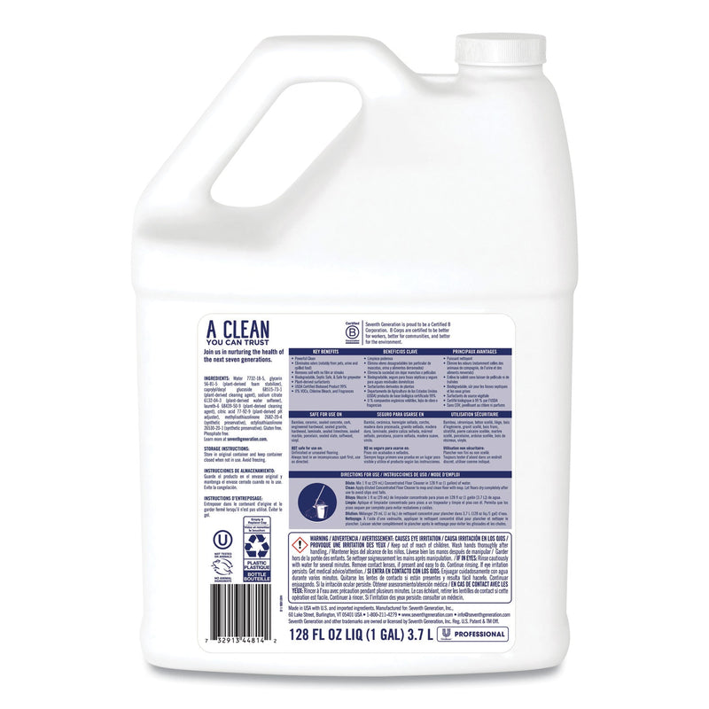 Seventh Generation Concentrated Floor Cleaner, Free and Clear, 1 gal Bottle