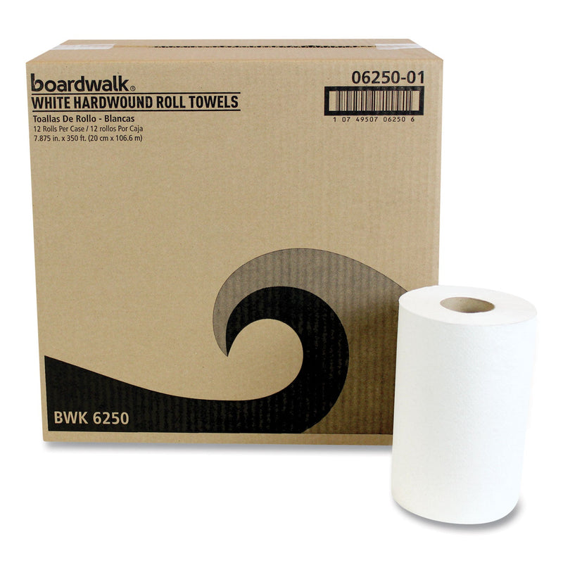 Boardwalk Hardwound Paper Towels, Nonperforated, 1-Ply, 8" x 350 ft, White, 12 Rolls/Carton