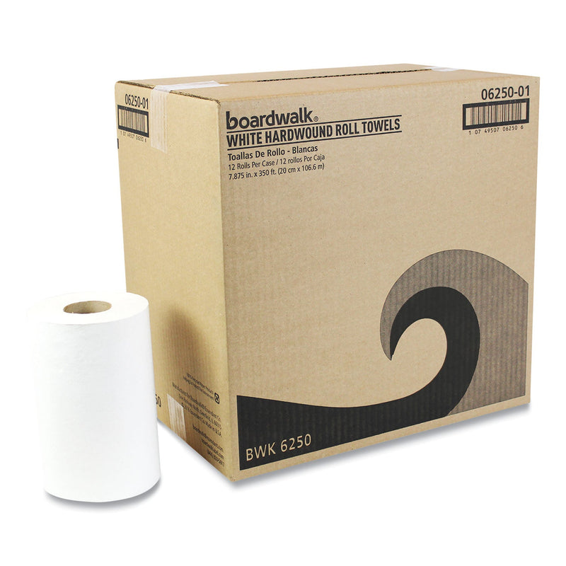Boardwalk Hardwound Paper Towels, Nonperforated, 1-Ply, 8" x 350 ft, White, 12 Rolls/Carton