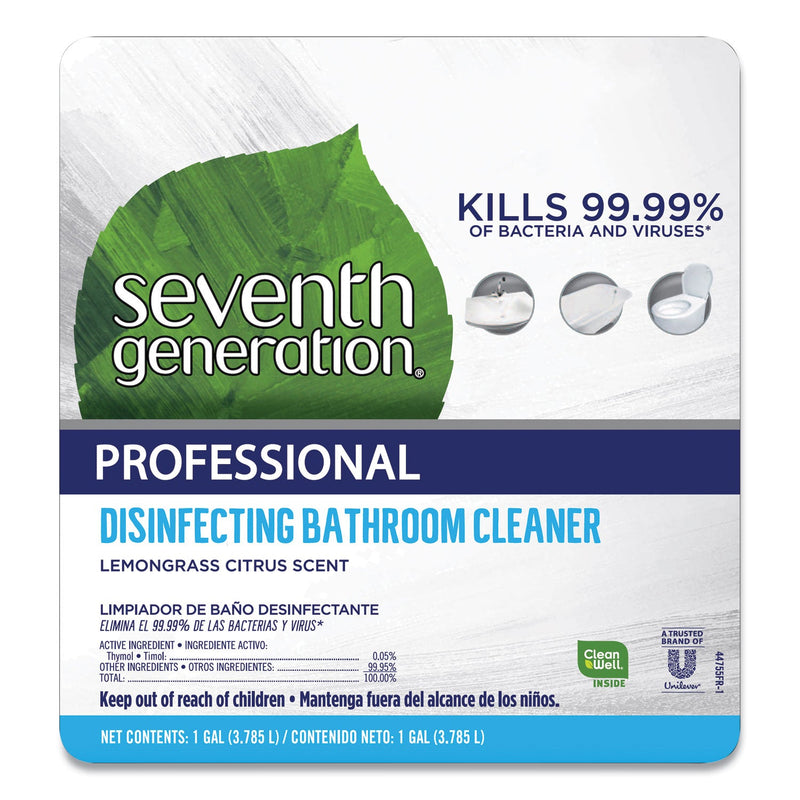 Seventh Generation Disinfecting Bathroom Cleaner, Lemongrass Citrus, 1 gal Bottle, 2/Carton