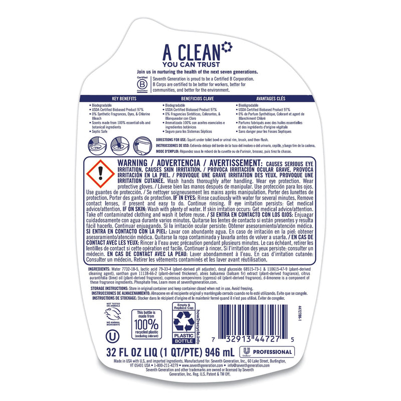 Seventh Generation Toilet Bowl Cleaner, Empress Cypress and Fir, 32 oz Bottle