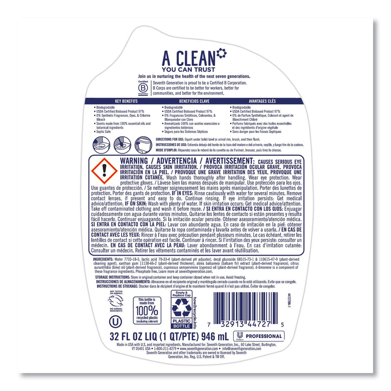 Seventh Generation Toilet Bowl Cleaner, Empre Cypress and Fir, 32 oz Bottle, 8/Carton