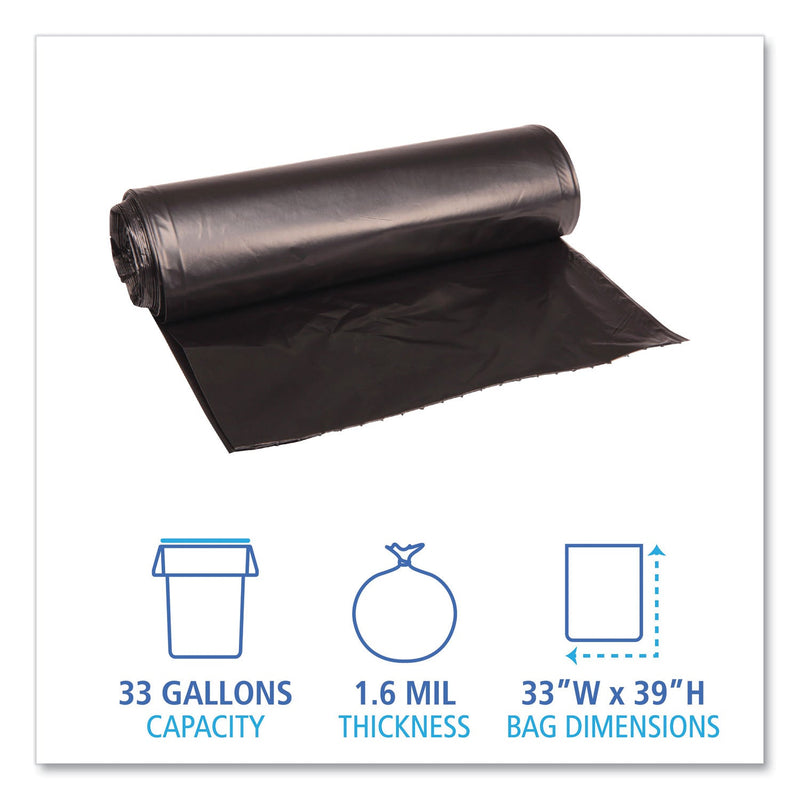 Boardwalk Low Density Repro Can Liners, 33 gal, 1.6 mil, 33" x 39", Black, 10 Bags/Roll, 10 Rolls/Carton