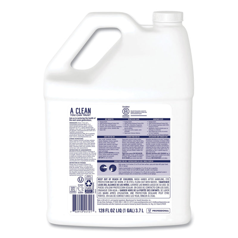 Seventh Generation Glass and Surface Cleaner, Free and Clear, 1 gal Bottle, 2/Carton