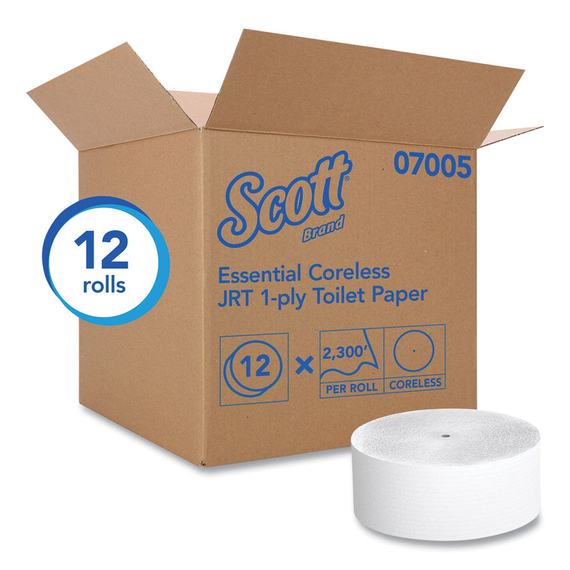 Scott Essential Coreless JRT, Septic Safe, 1-Ply, White, 3.75 x 2,300 ft, 12 Rolls/Carton