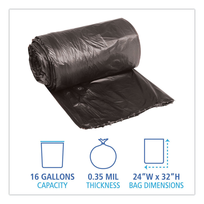 Boardwalk Low-Density Waste Can Liners, 16 gal, 0.35 mil, 24" x 32", Black, 500/Carton