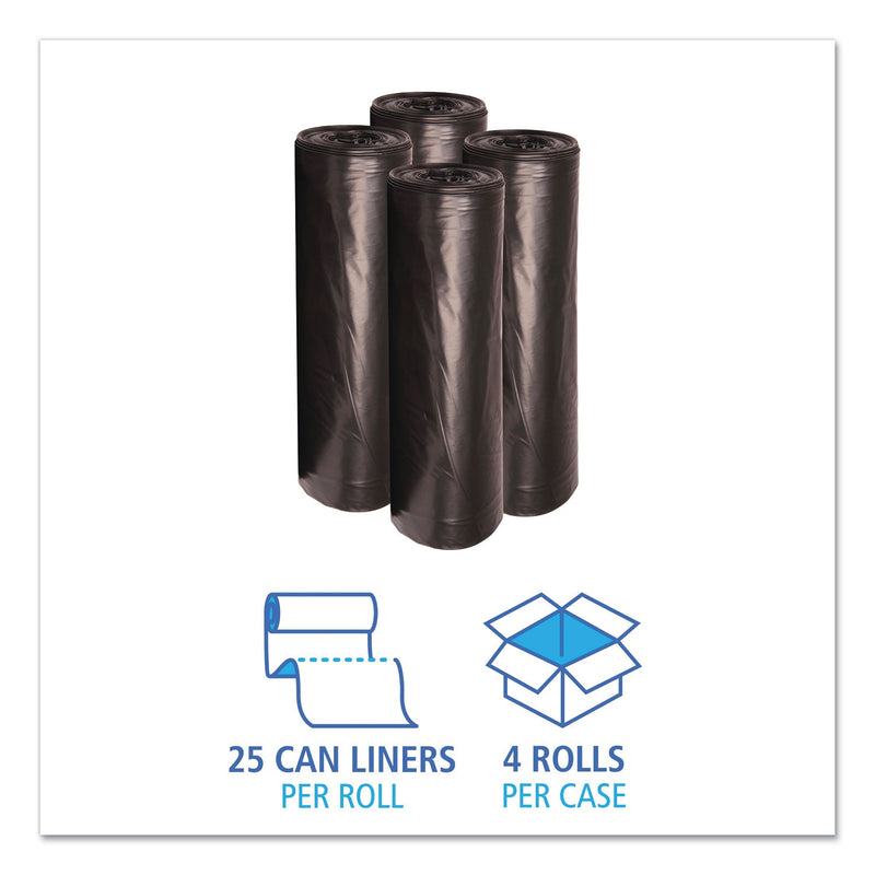 Boardwalk Low-Density Waste Can Liners, 56 gal, 0.6 mil, 43" x 47", Black, 100/Carton