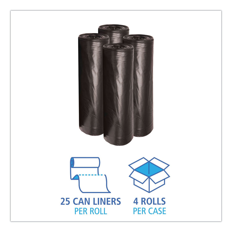 Boardwalk Low-Density Waste Can Liners, 45 gal, 0.6 mil, 40" x 46", Black, 100/Carton