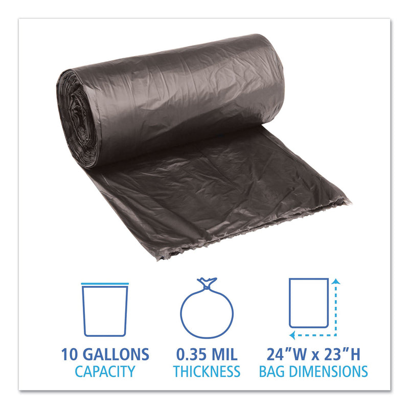Boardwalk Low-Density Waste Can Liners, 10 gal, 0.35 mil, 24" x 23", Black, 500/Carton