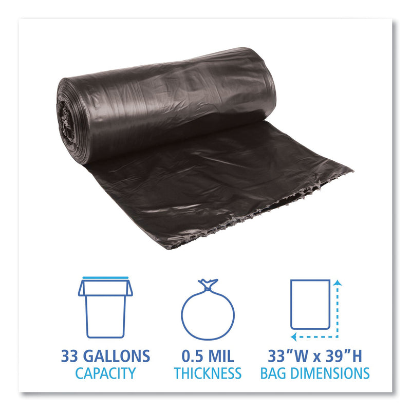 Boardwalk Low-Density Waste Can Liners, 33 gal, 0.5 mil, 33" x 39", Black, 200/Carton