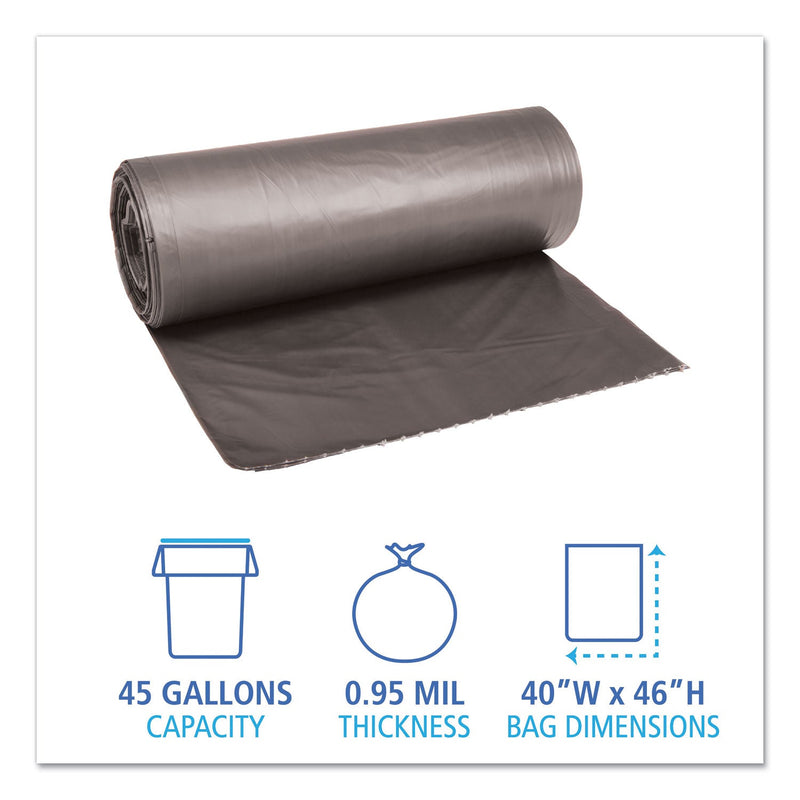 Boardwalk Low-Density Waste Can Liners, 45 gal, 0.95 mil, 40" x 46", Gray, 100/Carton