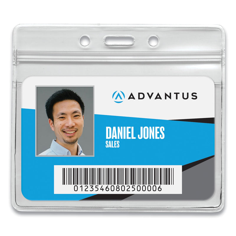 Advantus Resealable ID Badge Holders, Horizontal, Frosted 4.13" x 3.75" Holder, 3.75" x 2.62" Insert, 50/Pack