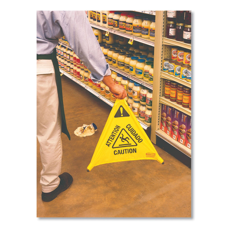 Rubbermaid Multilingual Pop-Up Wet Floor Safety Cone, 21 x 21 x 30, Yellow