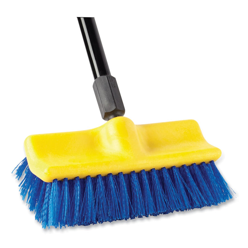 Rubbermaid Bi-Level Deck Scrub Brush, Blue Polypropylene Bristles, 10" Brush, 10" Plastic Block, Threaded Hole