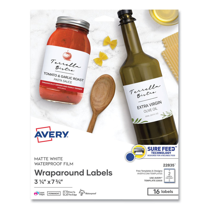 Avery Durable Water-Resistant Wraparound Labels w/ Sure Feed, 3.25 x 7.75, 16/PK