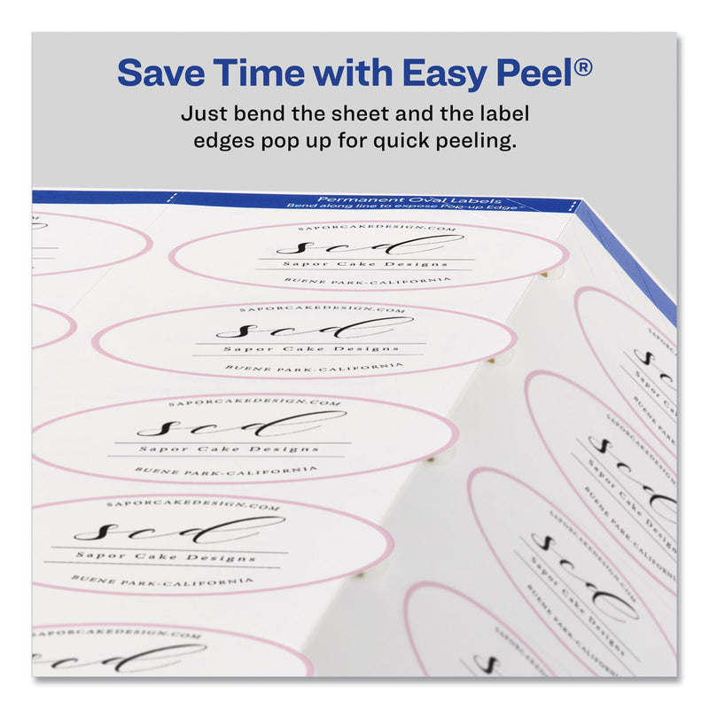 Avery Oval Labels with Sure Feed and Easy Peel, 1.5 x 2.5, Glossy White, 180/Pack