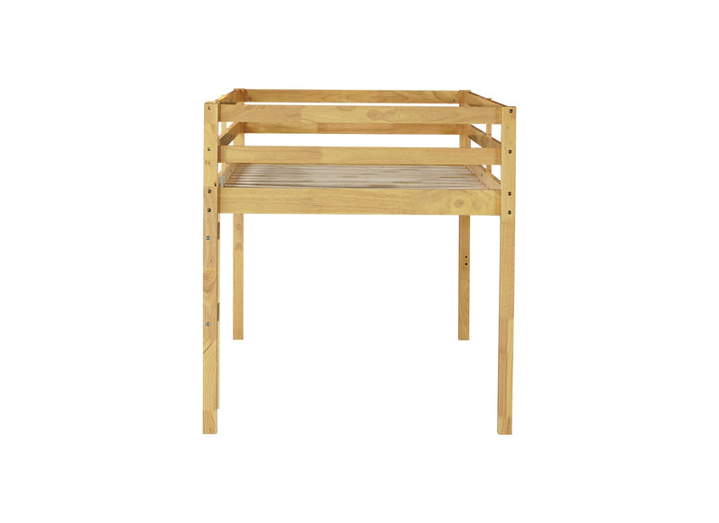 Solid Wooden, Rubber Wooden Twin Loft Bed with Ladder, Bed Platform of Strengthened Slats, Natural