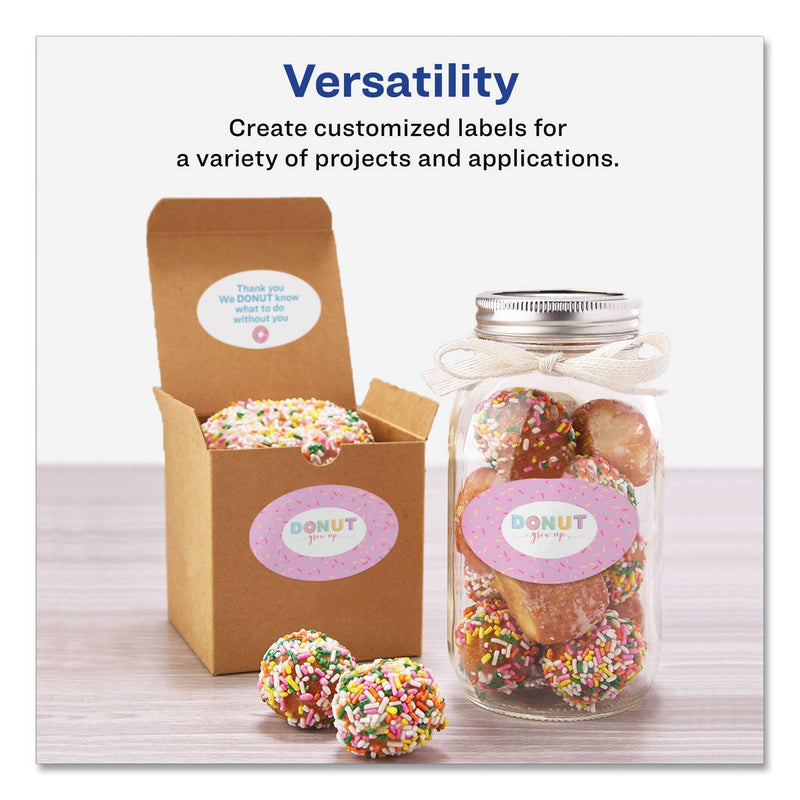 Avery Oval Labels w/ Sure Feed and Easy Peel, 2 x 3.33, Glossy White, 80/Pack