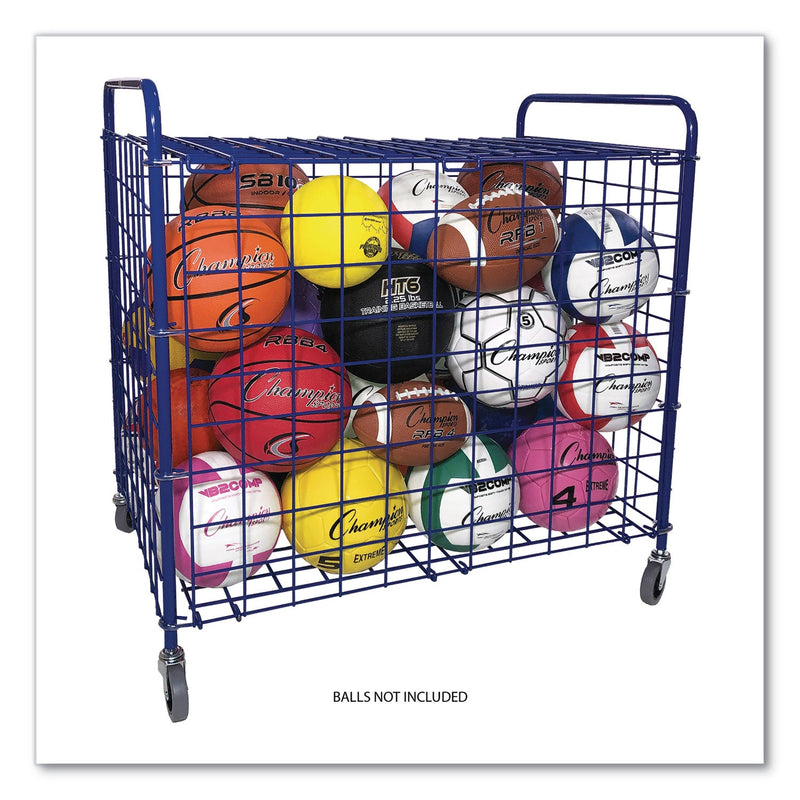 Champion Sports Lockable Ball Storage Cart, Fits Approximately 24 Balls, Metal, 37" x 22" x 20", Blue