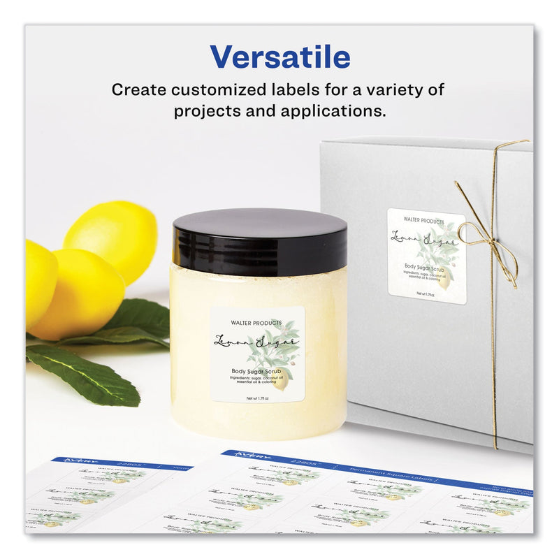 Avery Square Labels with Sure Feed and TrueBlock, 1.5 x 1.5, White, 600/Pack