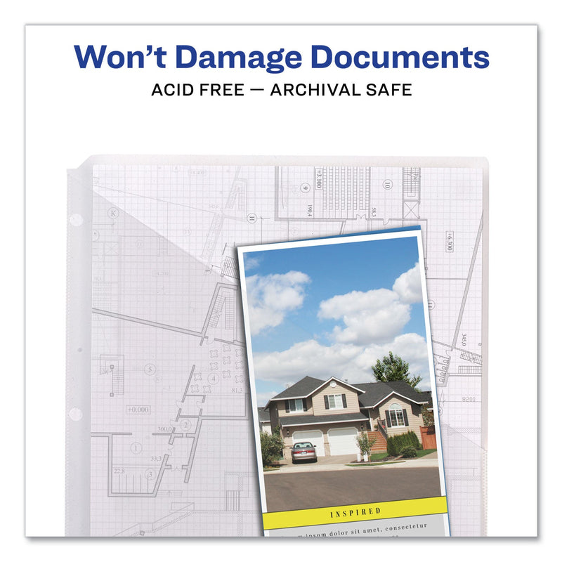 Avery Binder Pockets, 3-Hole Punched, 9.25 x 11, Clear, 5/Pack