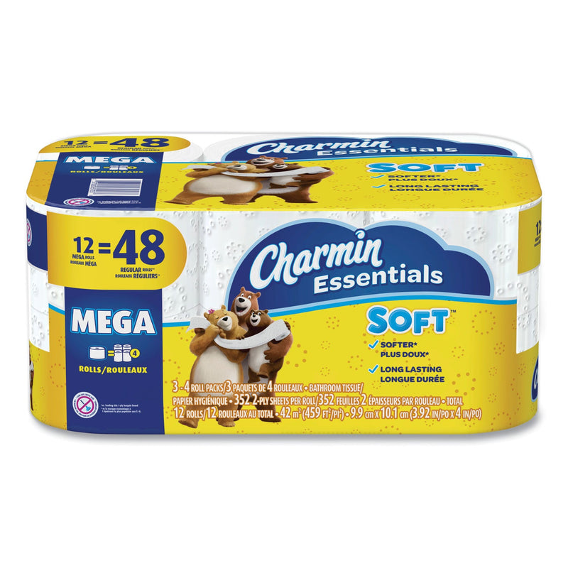Charmin Essentials Soft Bathroom Tissue, Septic Safe, 2-Ply, White, 352 Sheets/Roll, 12/Pack