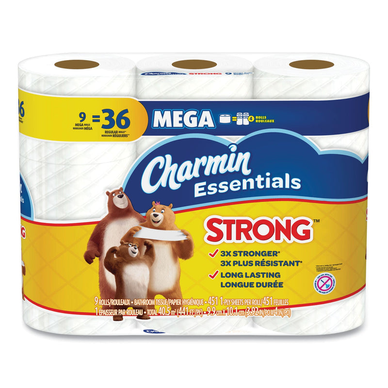 Charmin Essentials Strong Bathroom Tissue, Septic Safe, 1-Ply, White, 451/Roll, 9 Rolls/Pack, 4 Packs/Carton