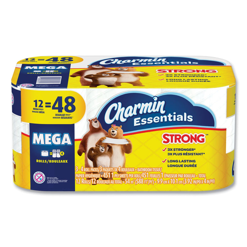 Charmin Essentials Strong Bathroom Tissue, Septic Safe, 1-Ply, White, 451/Roll,12 Rolls/Pack
