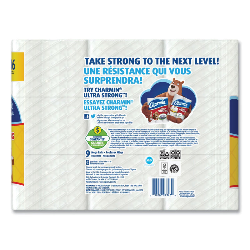 Charmin Essentials Strong Bathroom Tissue, Septic Safe, 1-Ply, White, 451/Roll, 9 Rolls/Pack, 4 Packs/Carton
