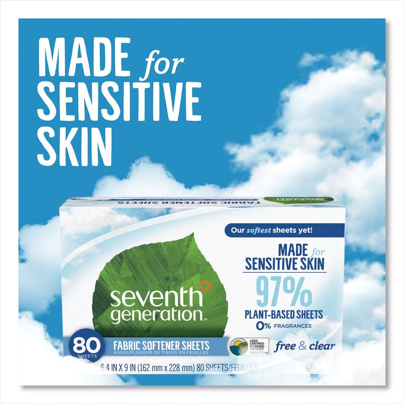Seventh Generation Natural Fabric Softener Sheets, Unscented, 80 Sheets/Box