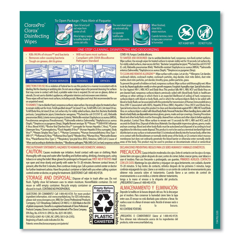Clorox Disinfecting Wipes, 7 x 8, Fresh Scent, 700/Bucket
