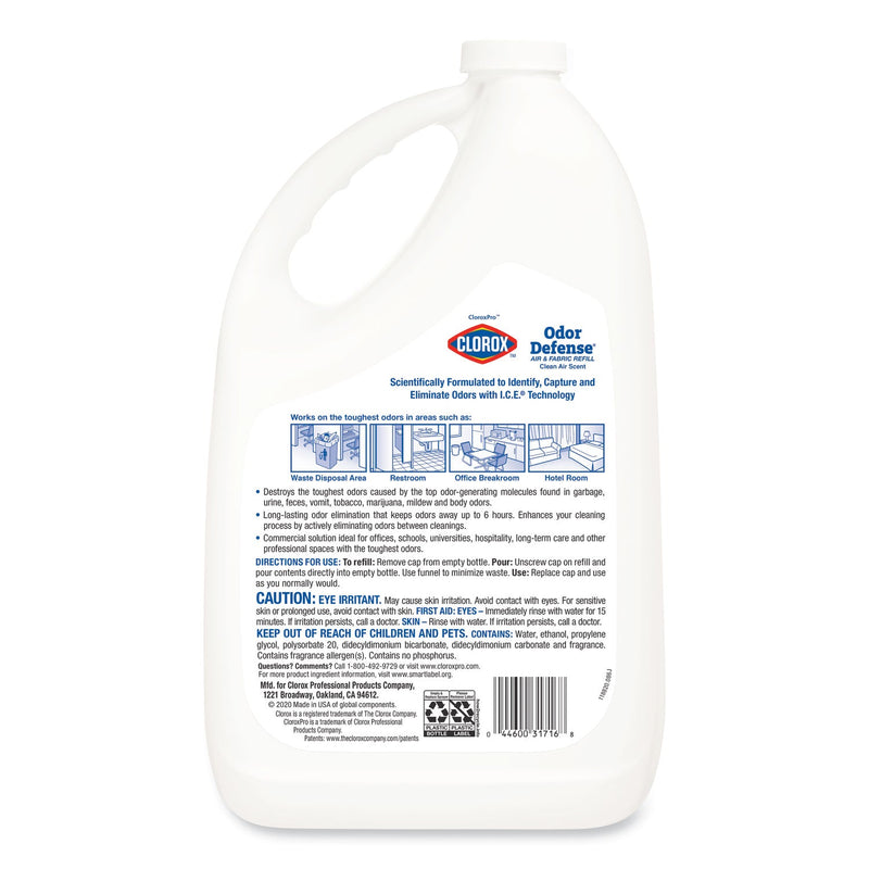 Clorox Commercial Solutions Odor Defense Air/Fabric Spray, Clean Air, 1 gal Bottle, 4/Carton
