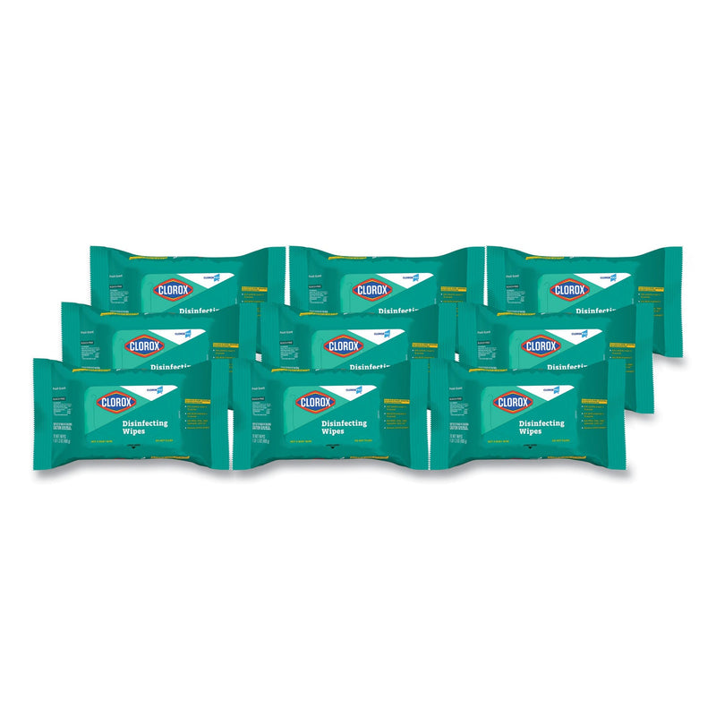 Clorox Disinfecting Wipes, On The Go Pack, 7.25 x 7, Fresh Scent, 70/Pack, 9 Packs/Carton