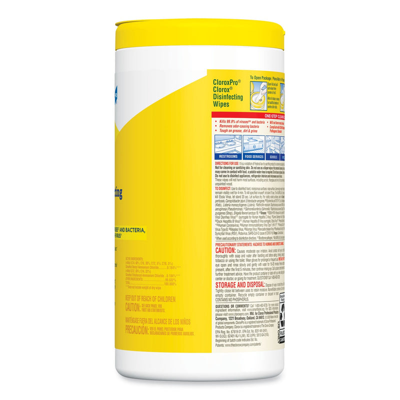 Clorox Disinfecting Wipes, 7 x 8, Lemon Fresh, 75/Canister
