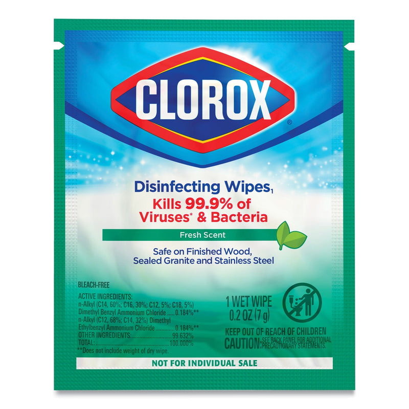 Clorox Disinfecting Wipes, Individually Wrapped, 7 x 8, Fresh Scent, 900/Carton