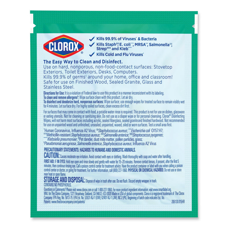 Clorox Disinfecting Wipes, Individually Wrapped, 7 x 8, Fresh Scent, 900/Carton