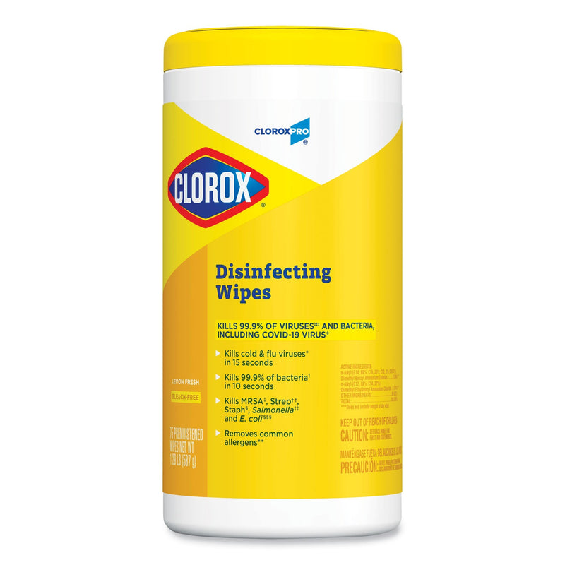 Clorox Disinfecting Wipes, 7 x 8, Lemon Fresh, 75/Canister, 6/Carton