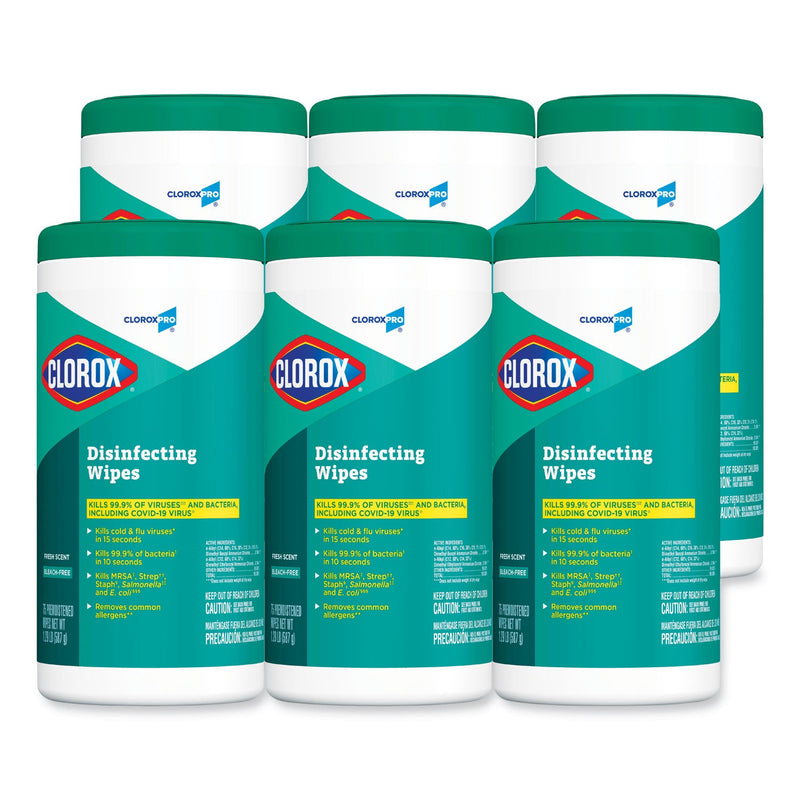 Clorox Disinfecting Wipes, 7 x 8, Fresh Scent, 75/Canister, 6/Carton