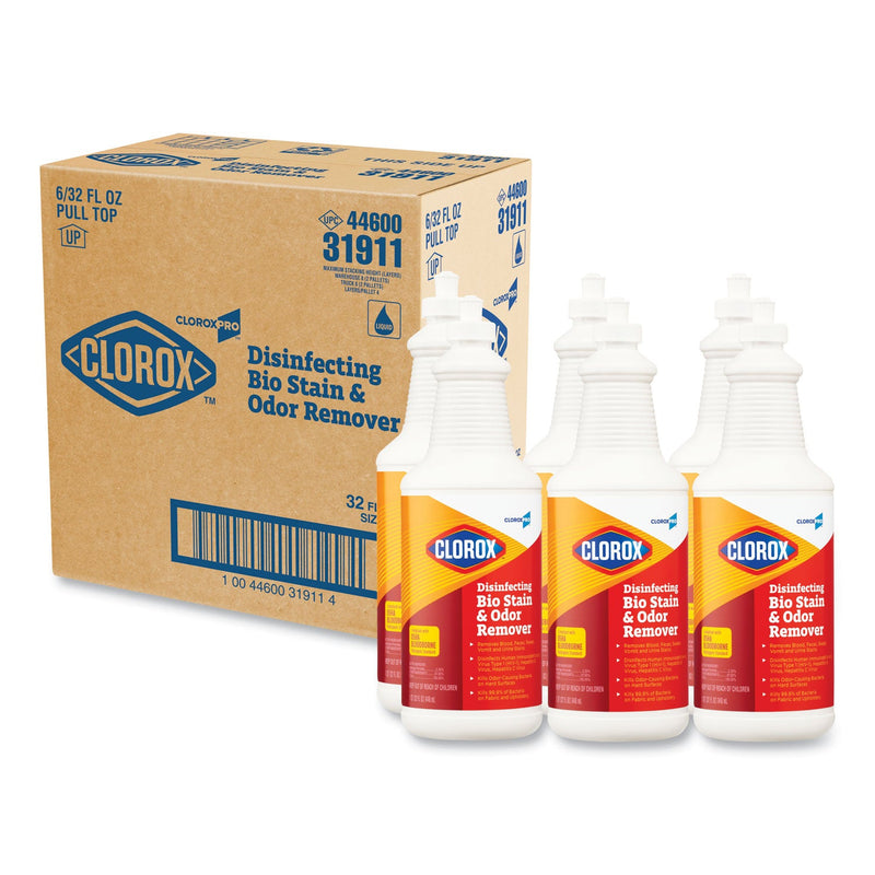 Clorox Disinfecting Bio Stain and Odor Remover, Fragranced, 32 oz Pull-Top Bottle, 6/CT