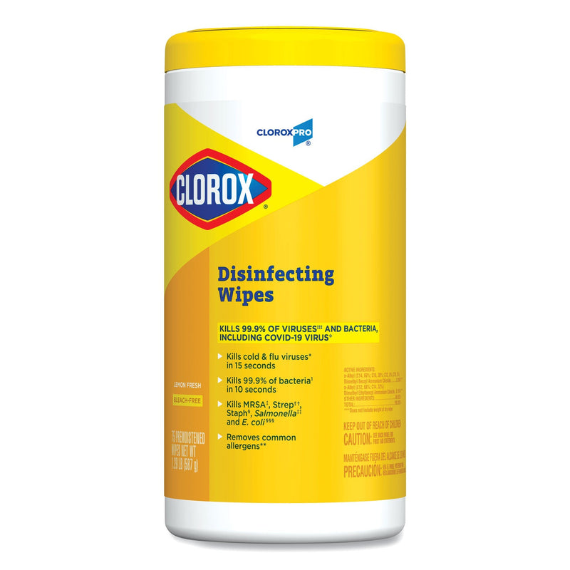 Clorox Disinfecting Wipes, 7 x 8, Lemon Fresh, 75/Canister