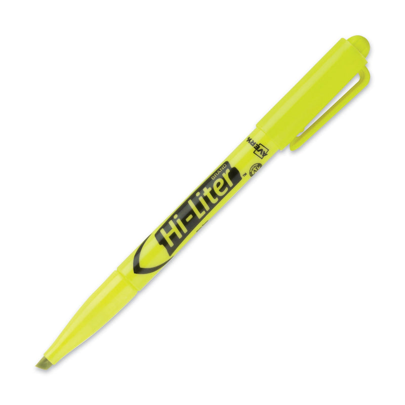 Avery HI-LITER Pen-Style Highlighters, Fluorescent Yellow Ink, Chisel Tip, Yellow/Black Barrel, Dozen