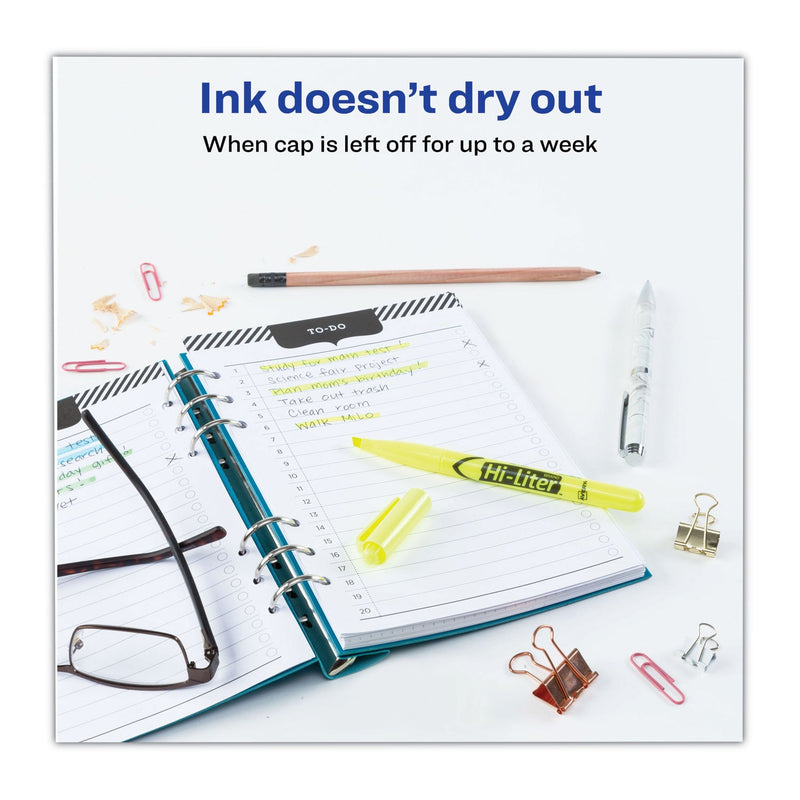 Avery HI-LITER Pen-Style Highlighters, Fluorescent Yellow Ink, Chisel Tip, Yellow/Black Barrel, Dozen