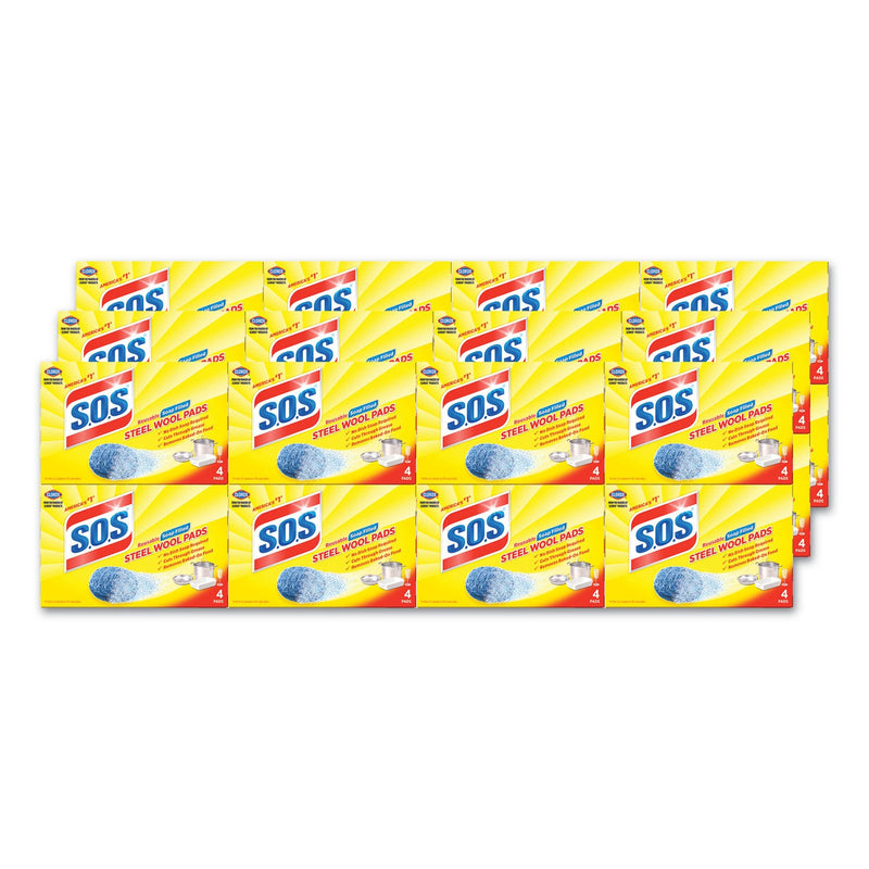 S.O.S. Steel Wool Soap Pad, Steel, 4/Box, 24 Boxes/Carton