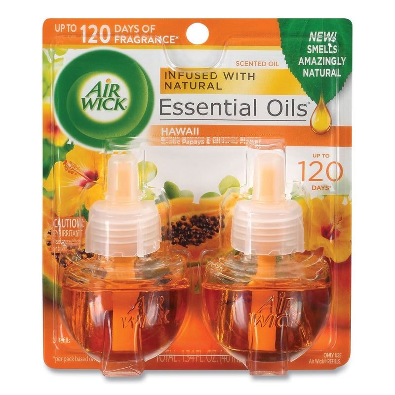 Air Wick Scented Oil Twin Refill, Hawai'i Exotic Papaya/Hibiscus Flower, 0.67 oz, 6/Carton