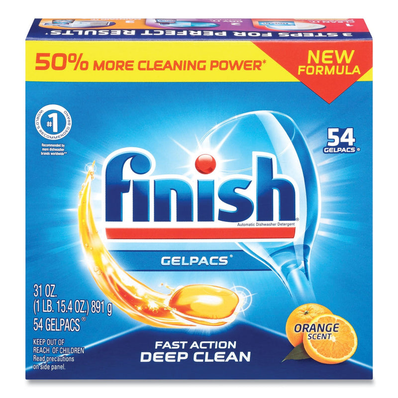 FINISH Dish Detergent Gelpacs, Orange Scent, 54/Box, 4 Boxes/Carton