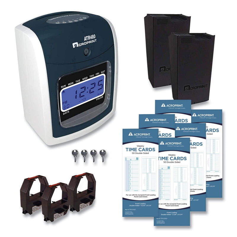 Acroprint ATR480 Time Clock and Accessories Bundle, Digital Display, White/Charcoal