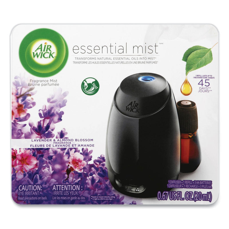 Air Wick Essential Mist Starter Kit, Lavender and Almond Blossom, 0.67 oz Bottle, 4/Carton