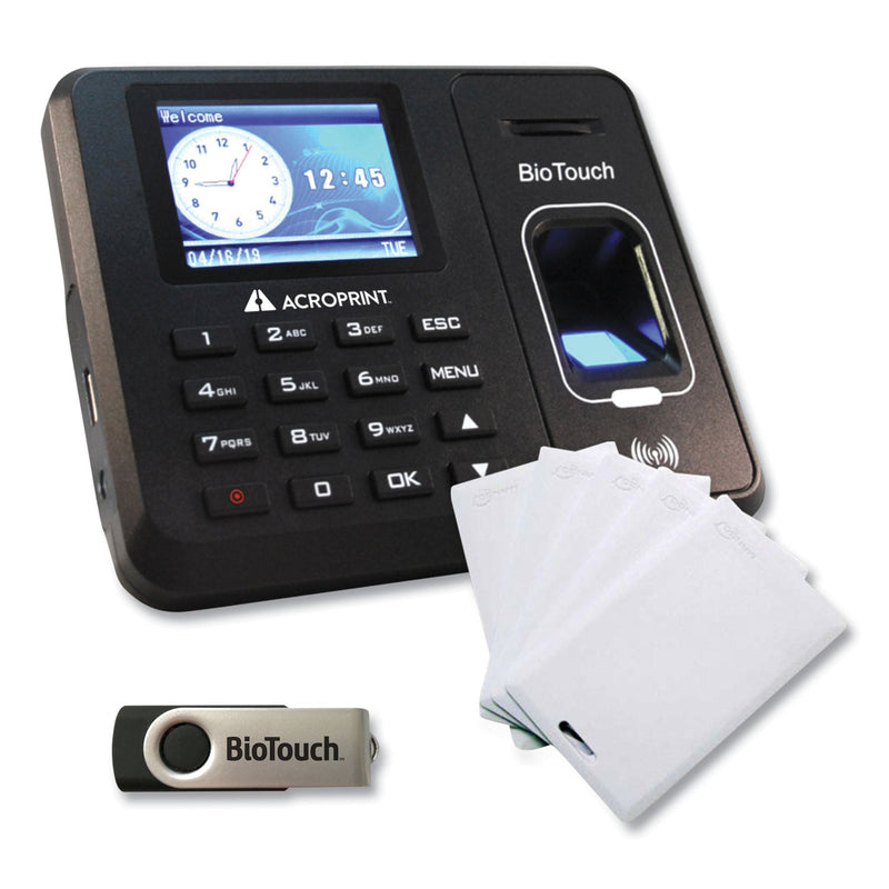 Acroprint BioTouch Time Clock and Badges Bundle, 10,000 Employees, Black