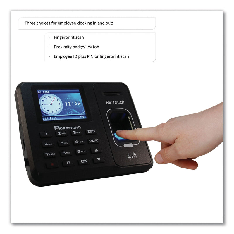 Acroprint BioTouch Time Clock and Badges Bundle, 10,000 Employees, Black