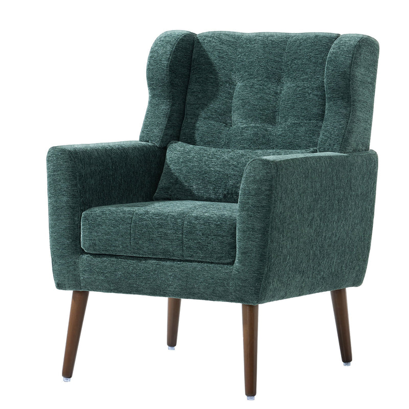 Modern Accent Chair, Arm Chairs For Living Room, Upholstered Mordern Armchair, Comfy Soft Padded Lounge Chair In Small Space, Bedroom, With Pillow, Solid Wood Leg
